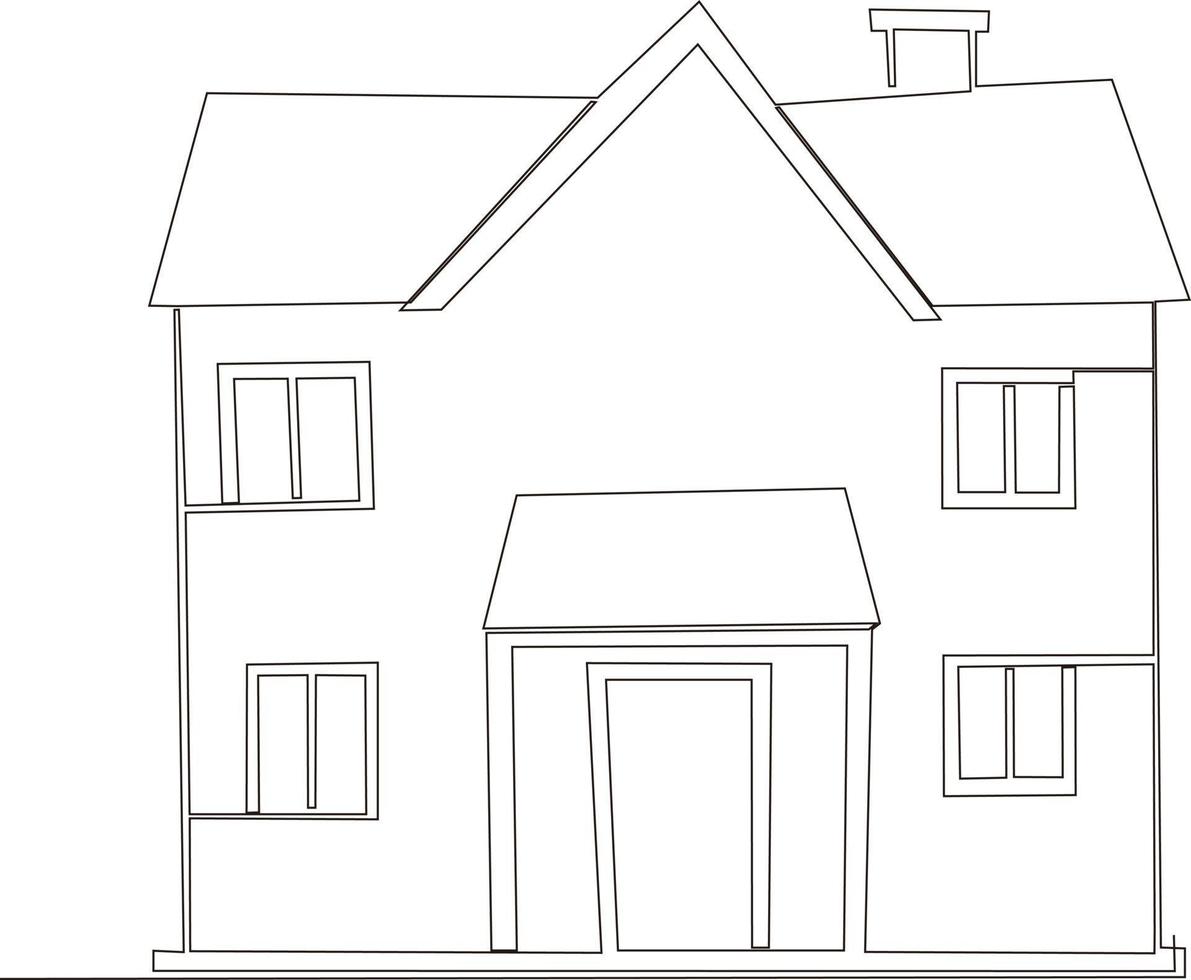 continuous line art drawing of black and white minimalist house vector