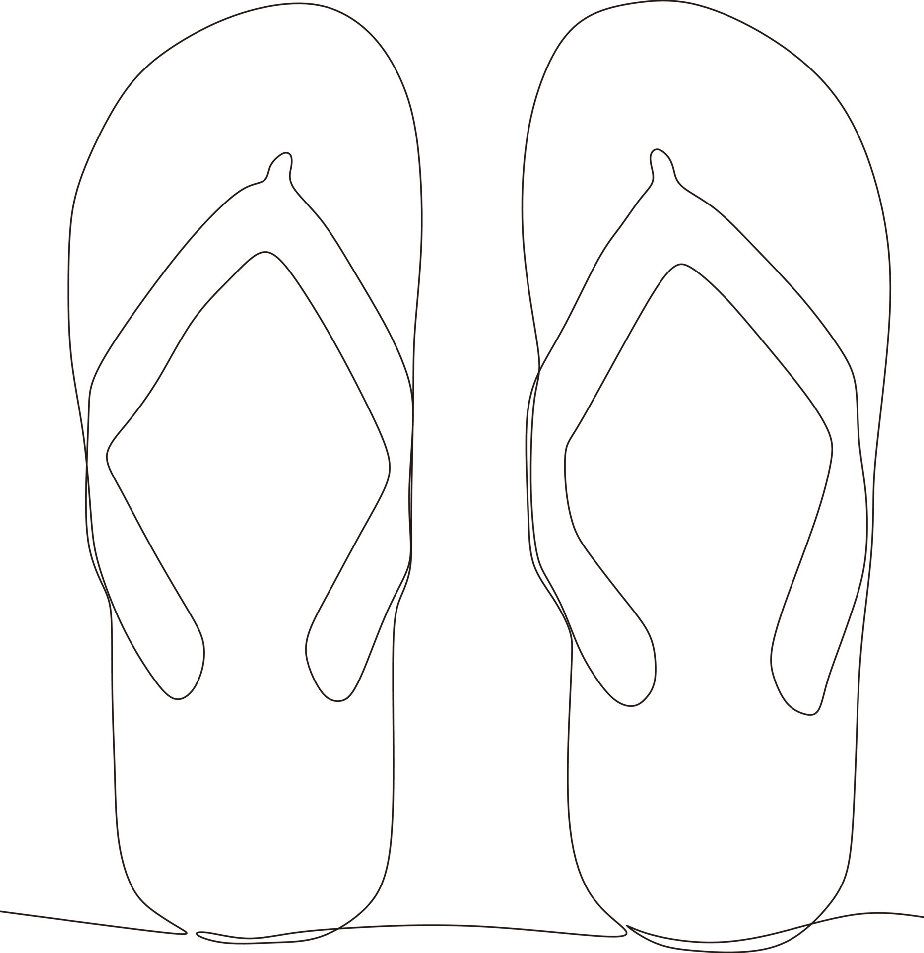 continuous line art drawing of flip flops black white 16818748 Vector ...