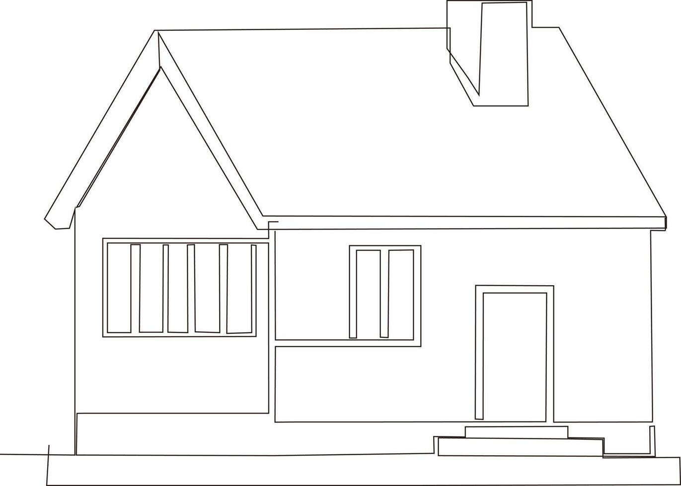 continuous line art drawing of black and white minimalist house vector