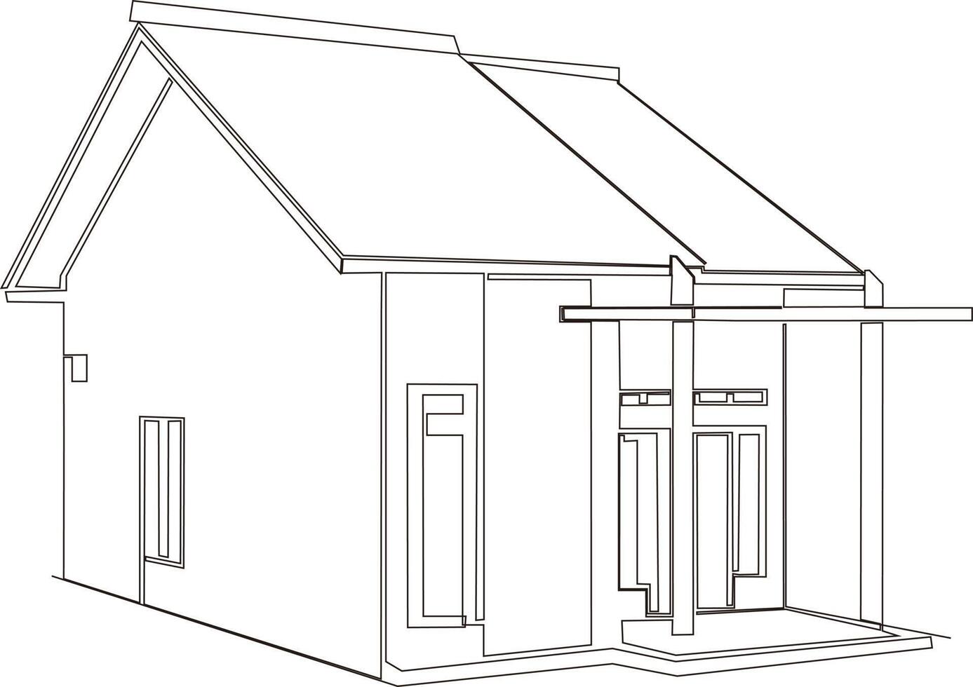 continuous line art drawing of black and white minimalist house vector