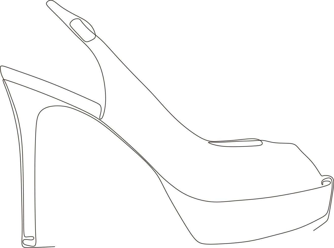 continuous line art drawing of women's sandals with high heels in black and white vector