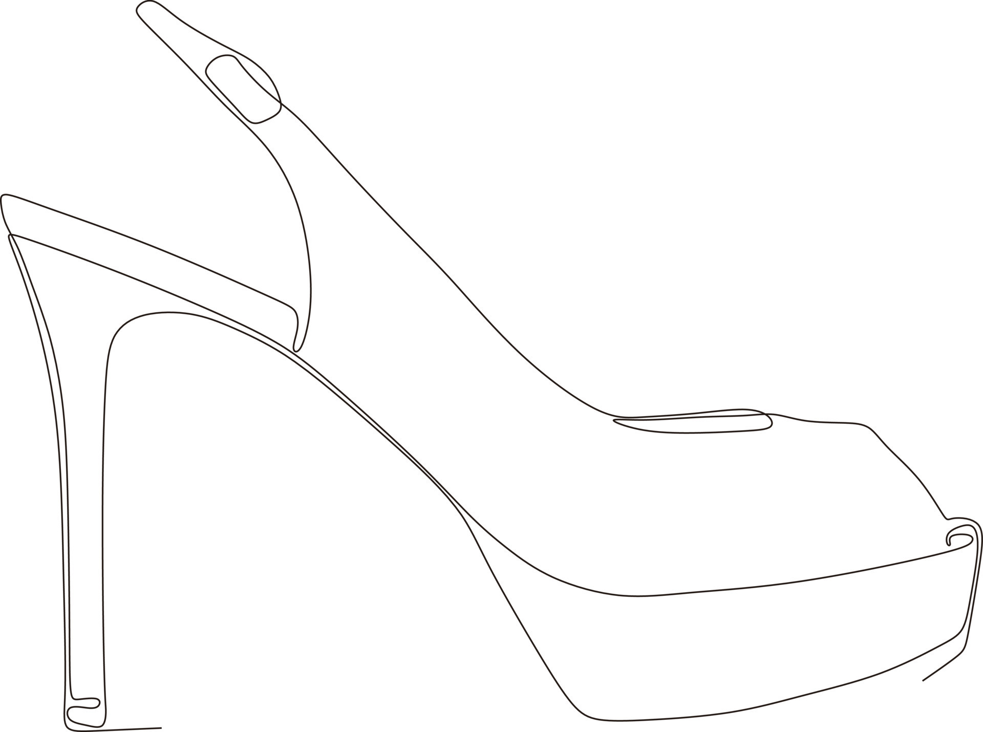 continuous line art drawing of women's sandals with high heels in black ...