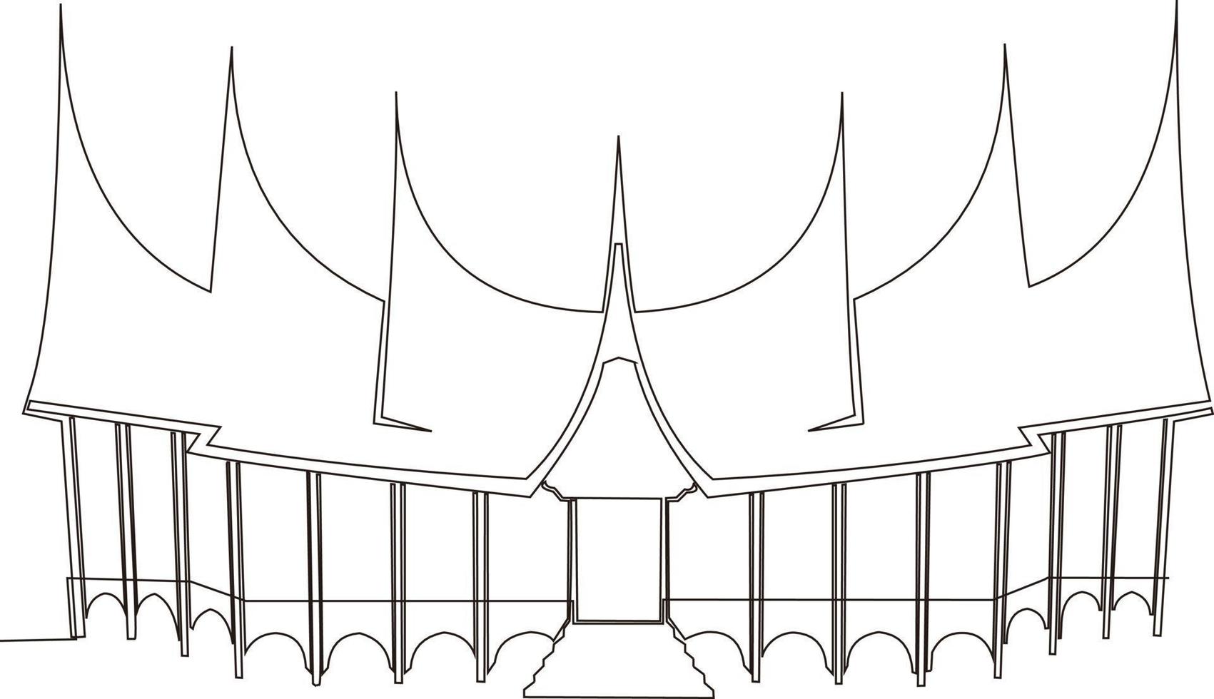 dibujo de línea continua de la casa tradicional minangkabau gadang vector