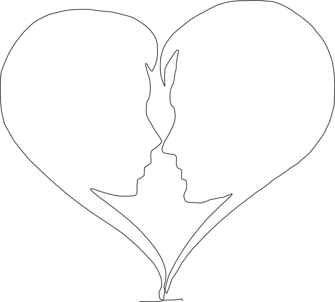 continuous line art black and white love symbol drawing vector
