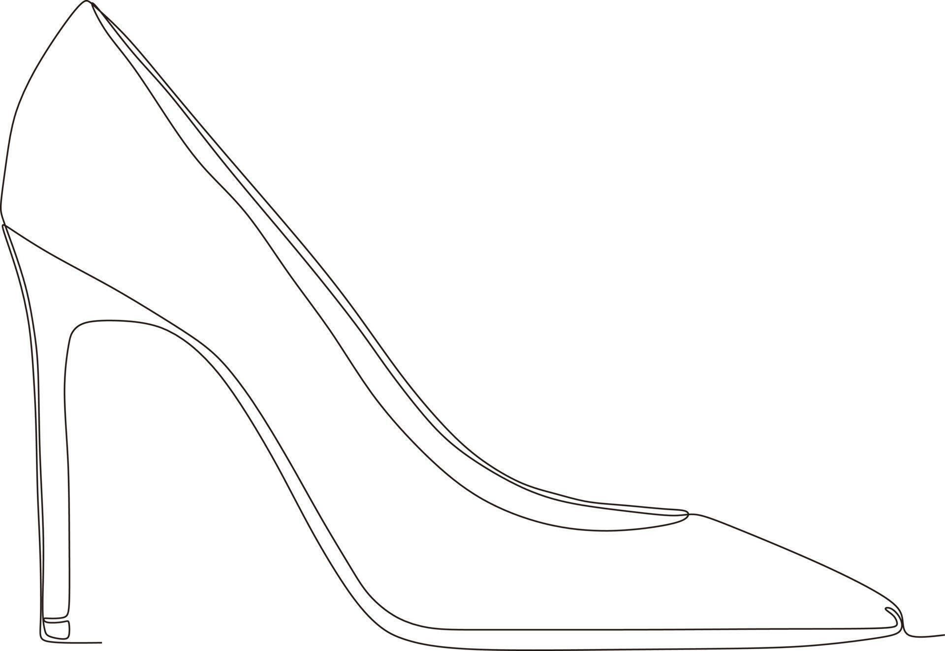 continuous line art drawing of women's sandals with high heels in black ...