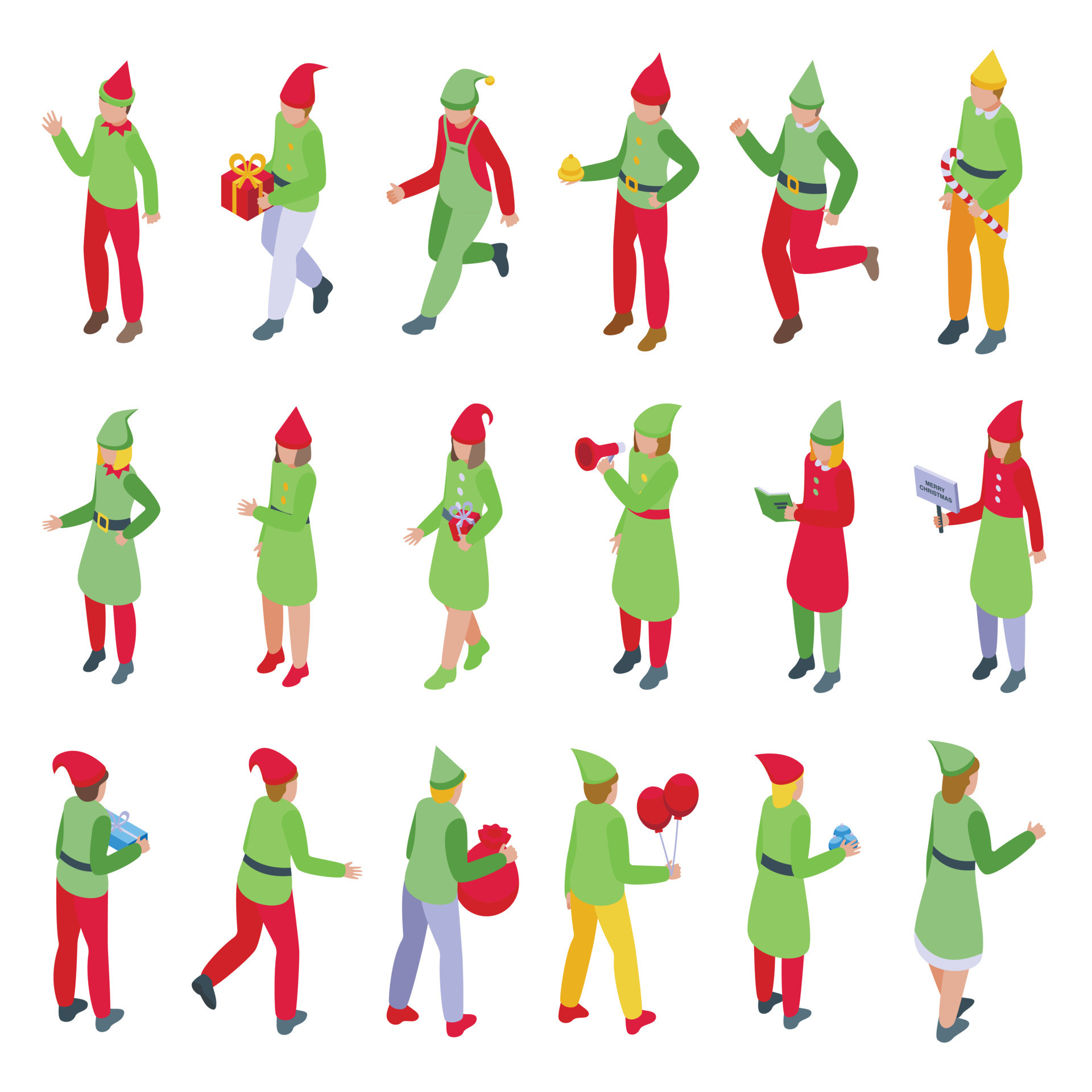 Elf icons set isometric vector. Santa elves 16818787 Vector Art at Vecteezy