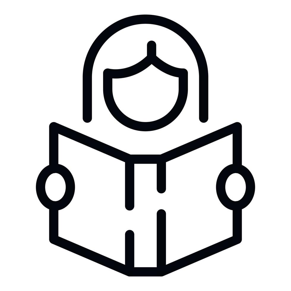 Girl take book icon outline vector. Online learn vector