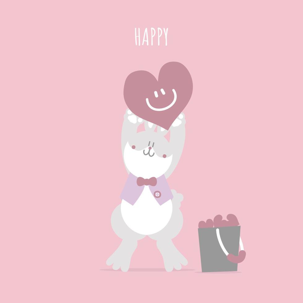 animal mascota conejito conejo y corazón, día de san valentín, pascua feliz, personaje de dibujos animados de ilustración de vector plano