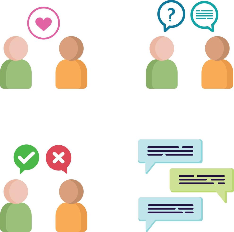 Conversation icons set. Simple flat persons and speech bubles. Chatting. Discussion. Communications vector