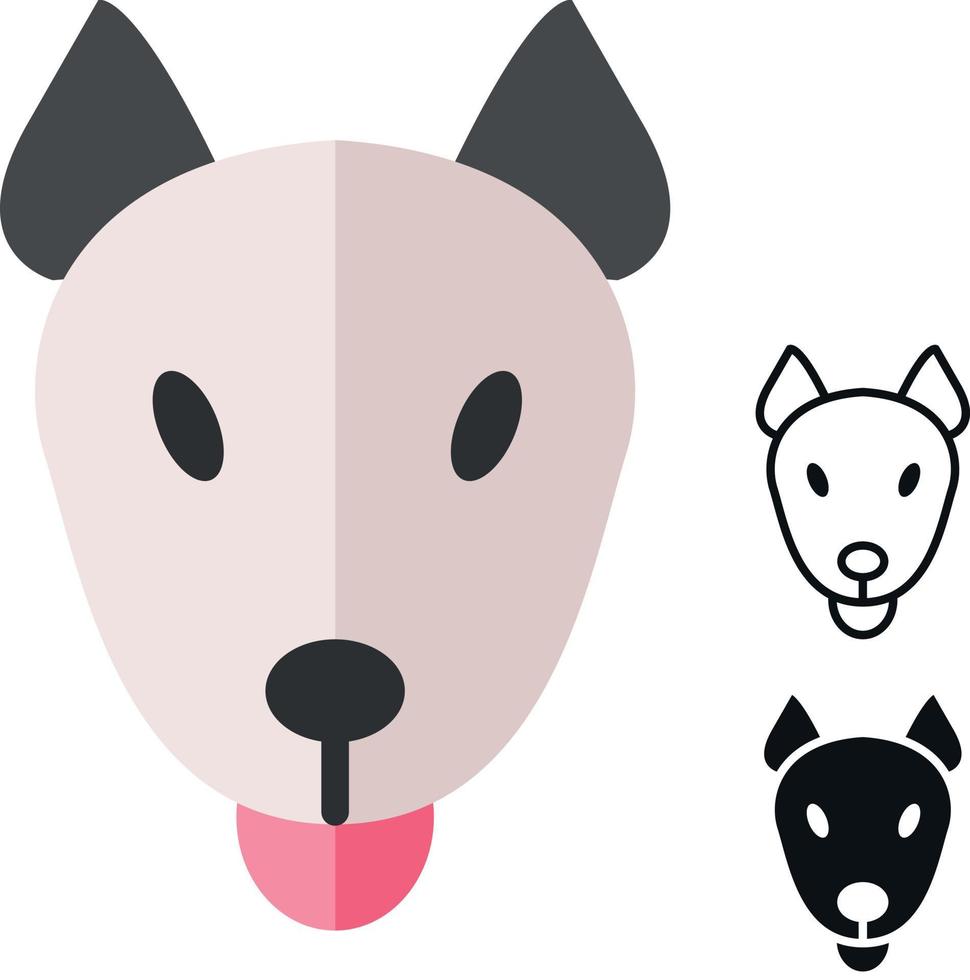 Dog head simple icons. Bull terrier. Set of colored and monochrome icons. Animals. Simple flat design. Vector art