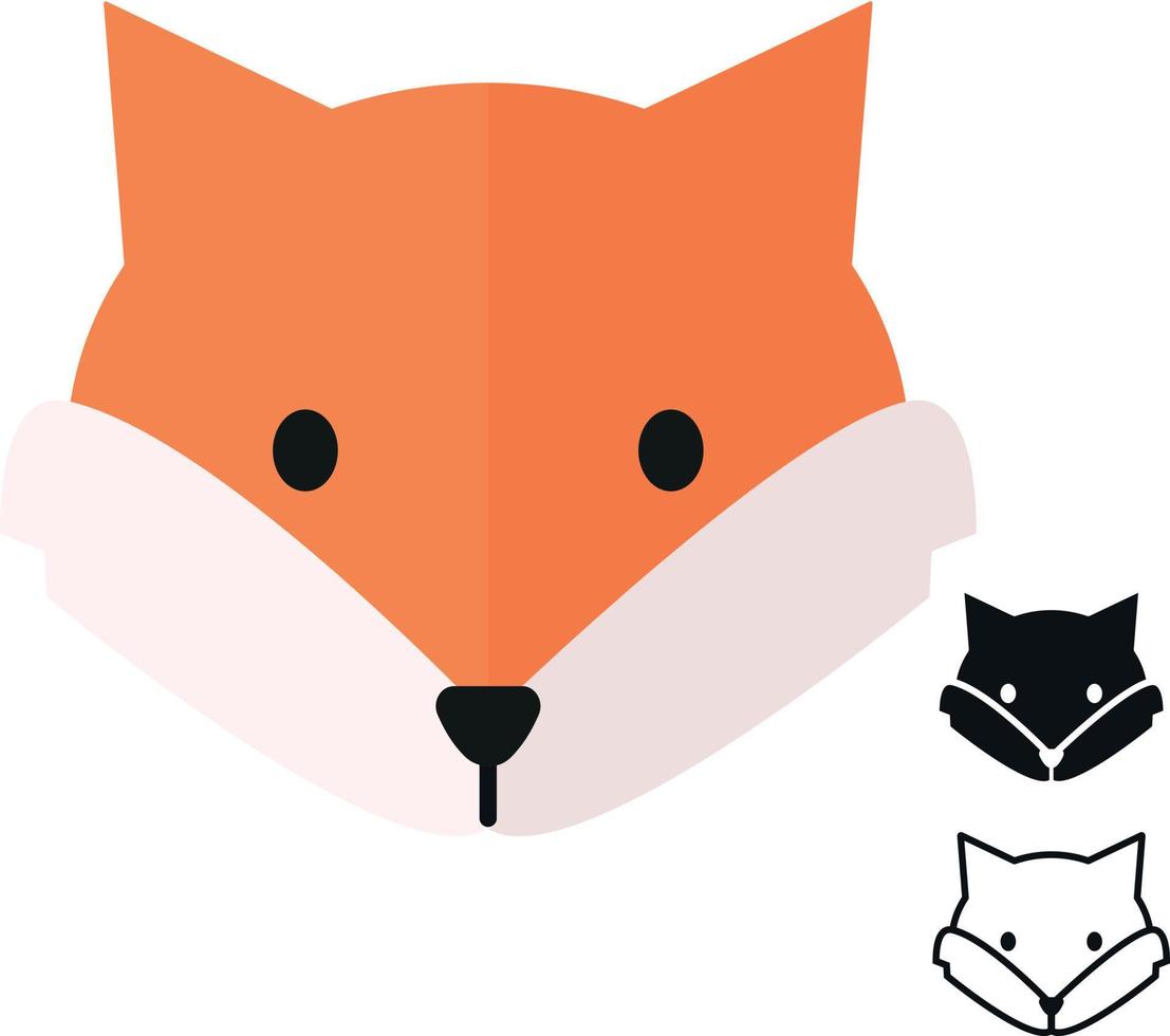 Fox head simple icons. Set of colored and monochrome icons. Animals. Simple flat design. Vector art