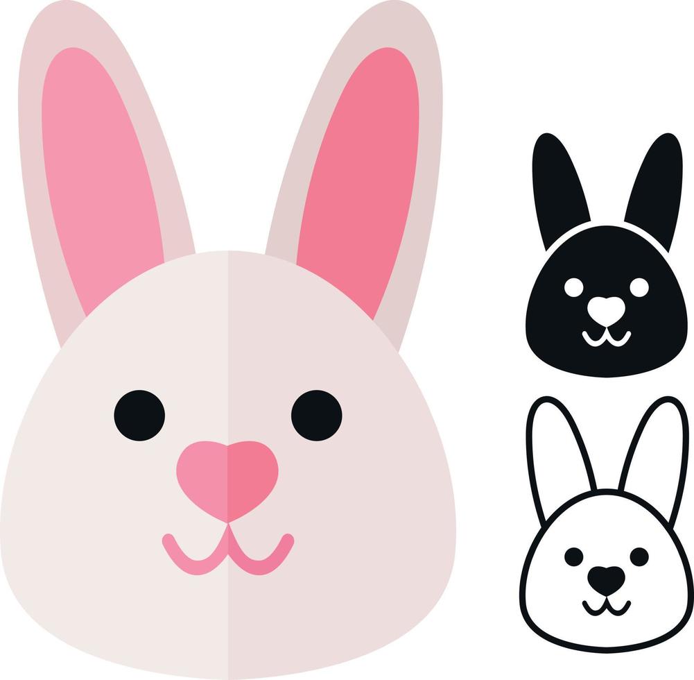 iconos simples de cabeza de conejo. conjunto de iconos de colores y monocromos. animales diseño plano sencillo. arte vectorial vector