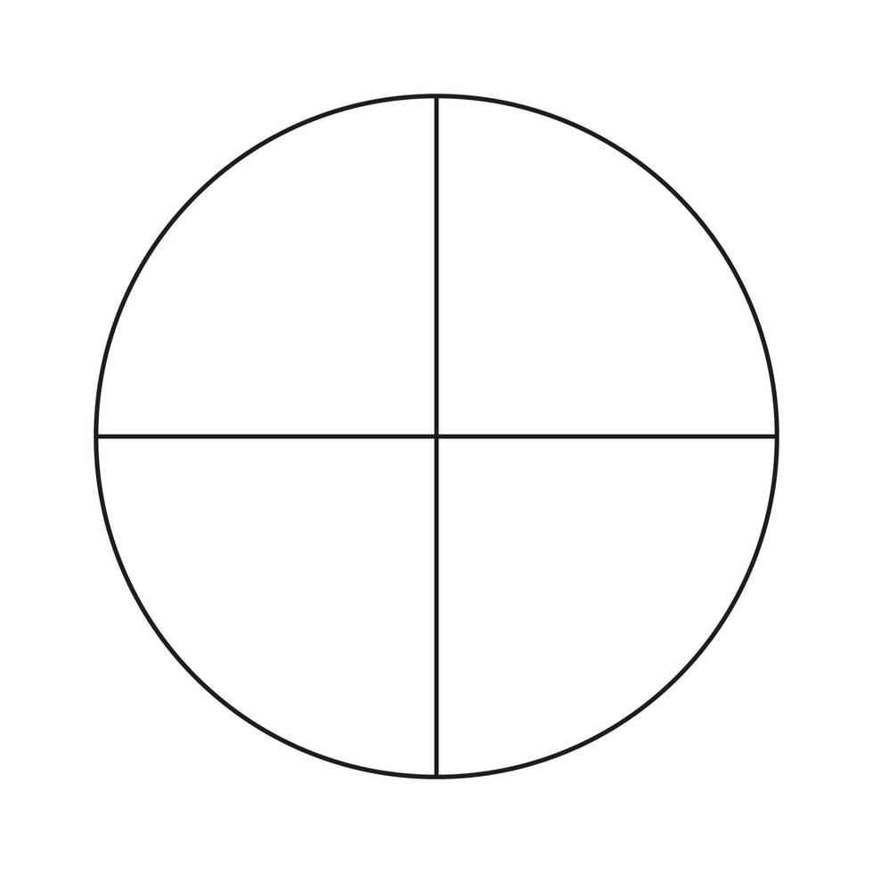 círculo dividido en 4 segmentos. pizza o pastel de forma redonda cortados en porciones iguales. estilo de contorno. gráfico sencillo. vector