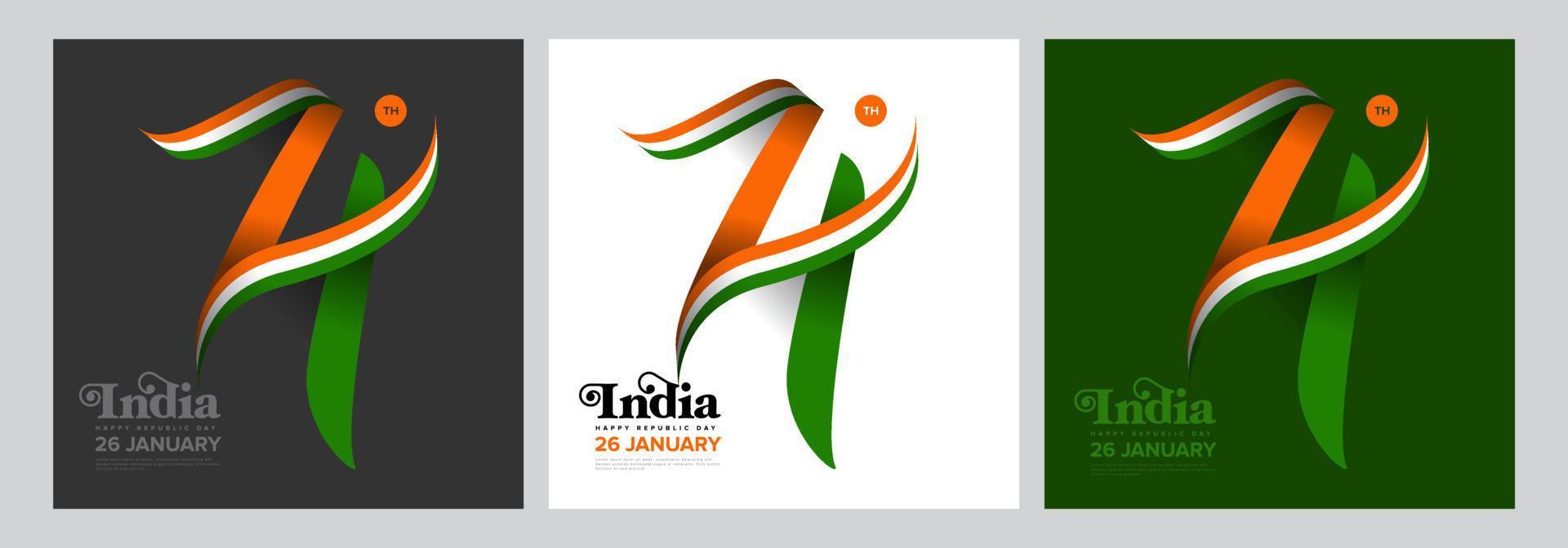 74 th India Republic day flag number vector for greeting card, background, poster, banner set collection