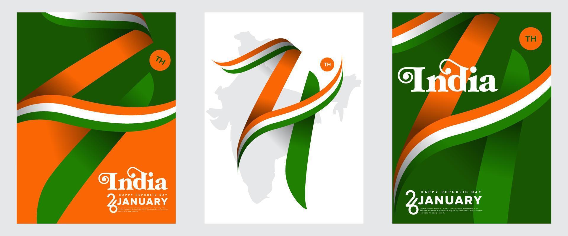 74 th India Republic day flag number vector for greeting card, background, poster, banner set collection