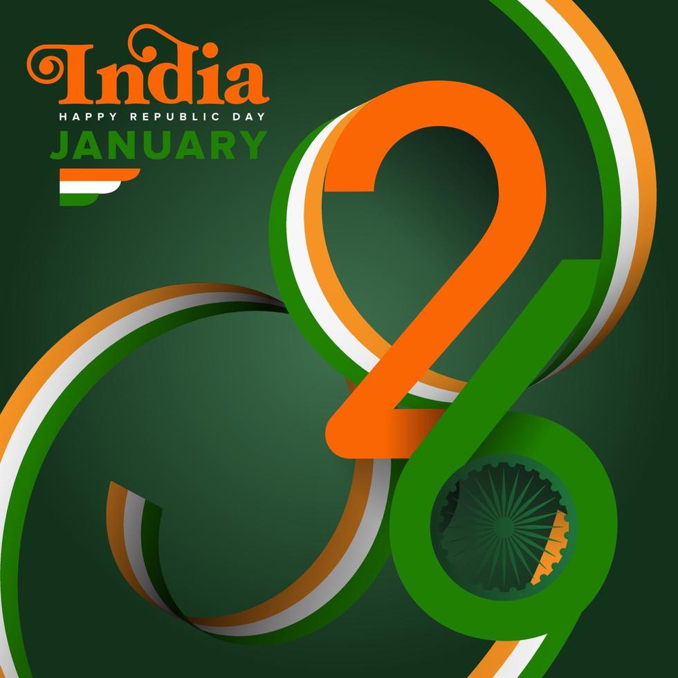 India Republic Day 26 January creative illustration with ribbon, flag, map, wheel for background, greeting card, banner vector