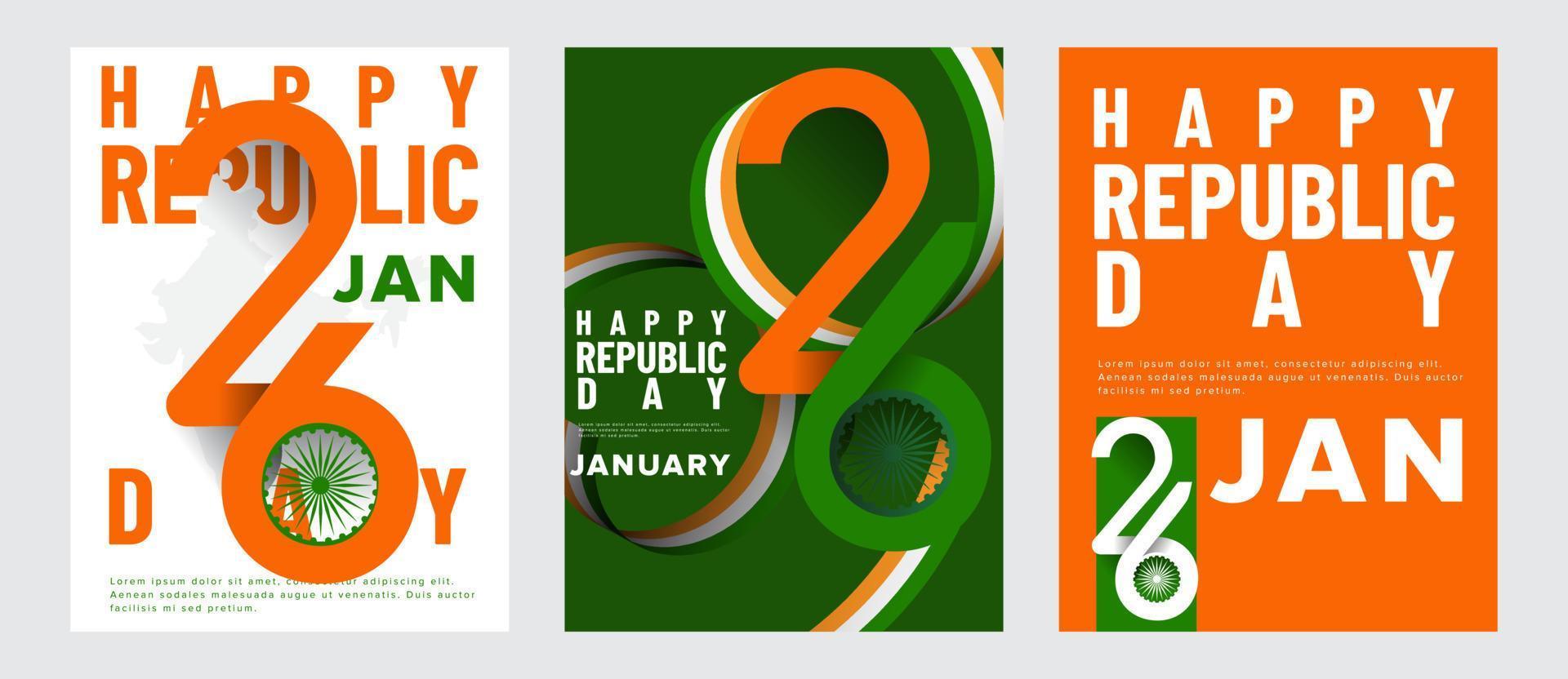 India republic day card illustration 26 January  vector collection. For greeting card, background, poster, book cover, banner, post design.