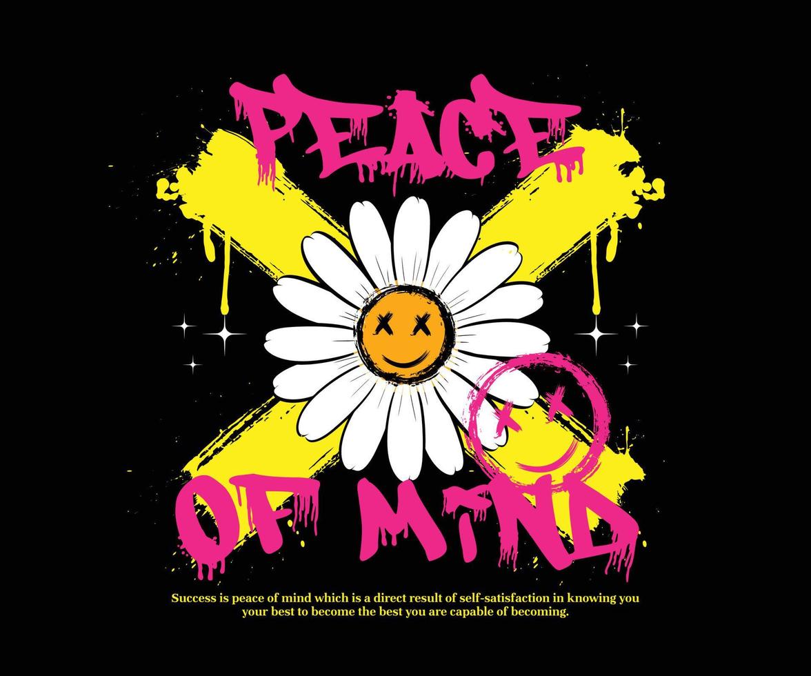 Graffiti vector flower street art illustration. with smile face. for streetwear and urban style t-shirts design, hoodies, etc.