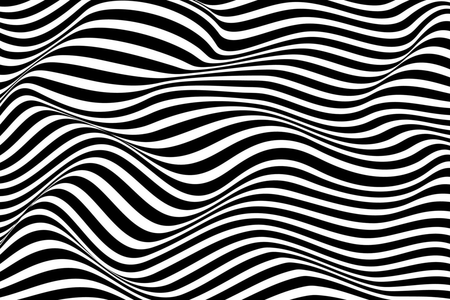 Black and white optical illusion wavy lines template. Ripple effect wave vector background.