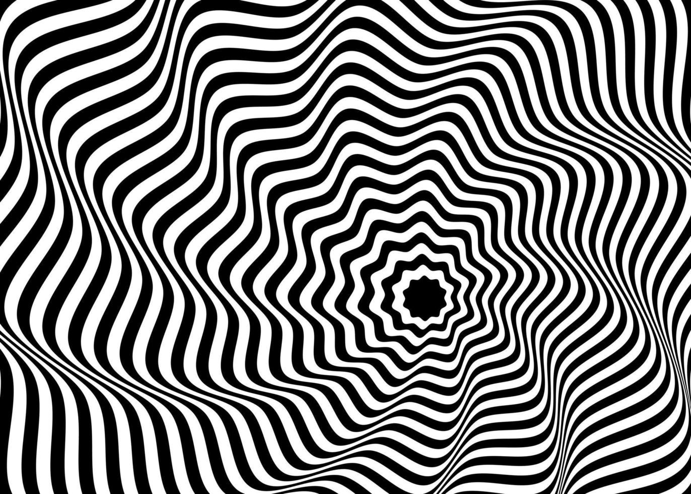 fondo de vector de espiral de ilusión óptica ondulada en blanco y negro