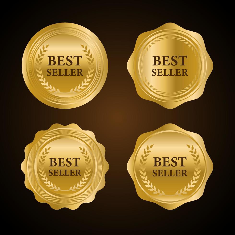 Collection of golden badges and labels retro style. Vector illustration.