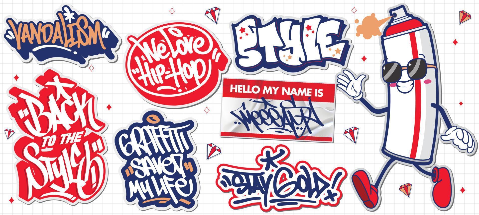 A set of colorful or vibrant graffiti art stickers. Street art theme, urban  style for T-shirt design, graffiti design for wallpaper, wall art or print  art designs. 16819787 Vector Art at Vecteezy