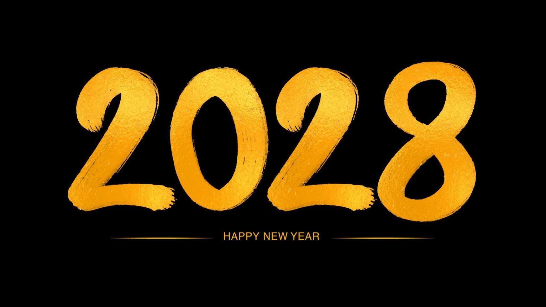 Happy new year 2028 Golden numbers handwritten calligraphy, 2028 year vector illustration, New year celebration, Gold 2028 Number design on black background, typography lettering text vector