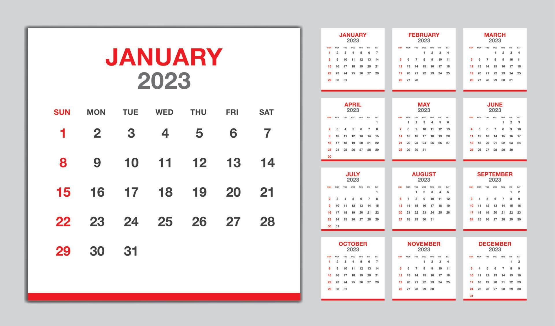 Calendar 2023 Year Red Design Monthly Calendar Template For 2023 Year