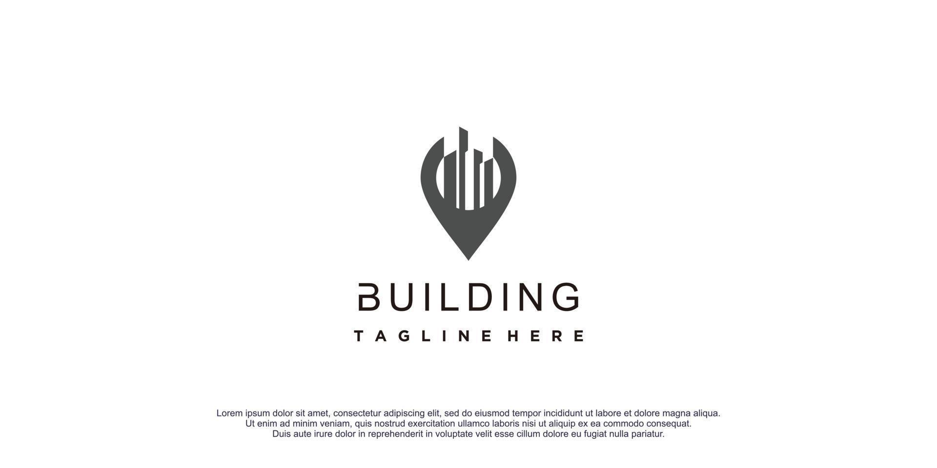Building logo with pin design icon vector illustration