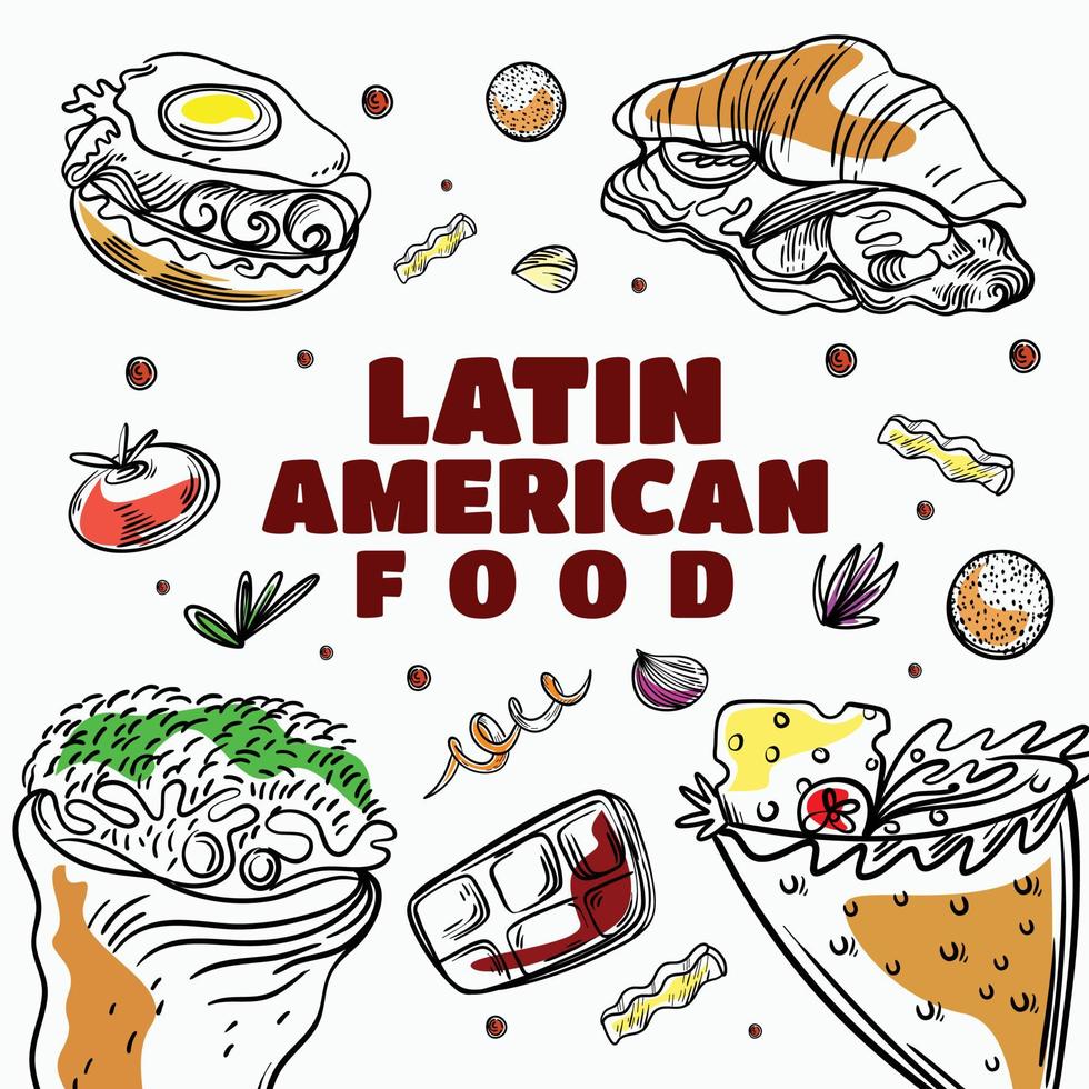 ilustración dibujada a mano con líneas abstractas, comida latinoamericana vector