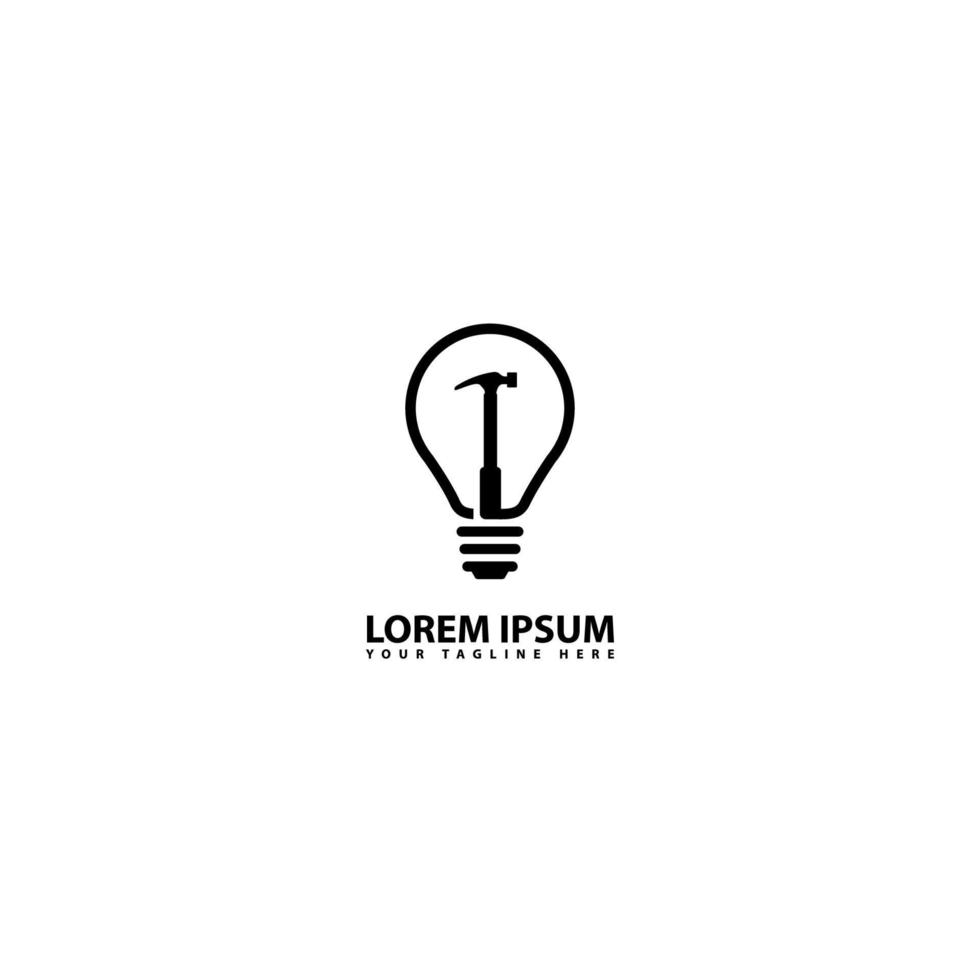 Silhouette logo creative innovation light bulb with a hammer symbol vector