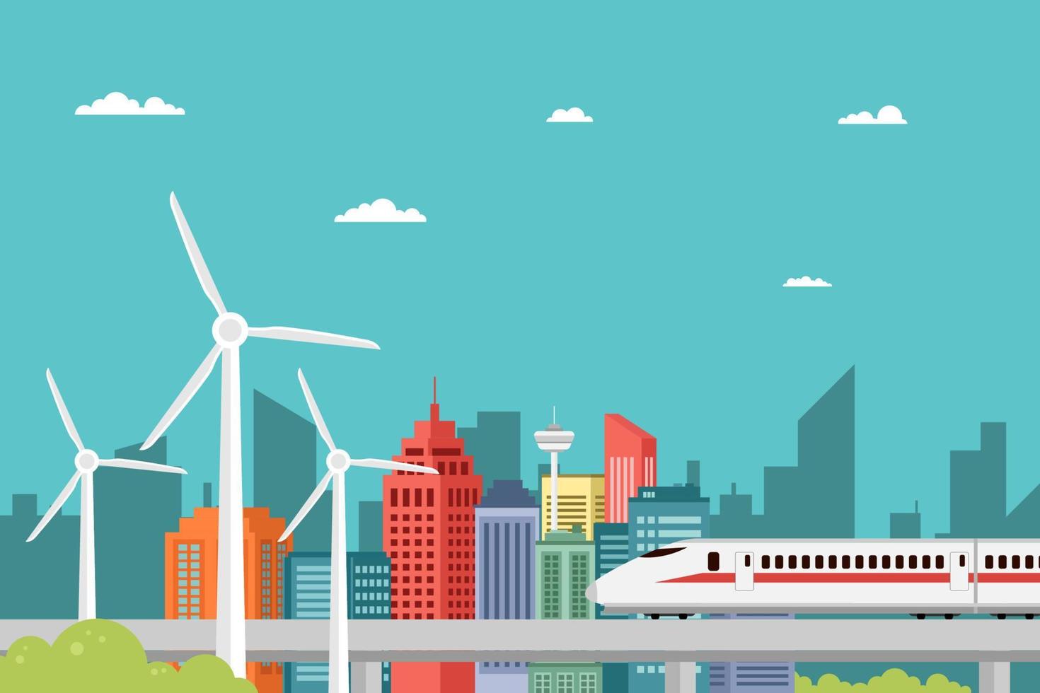illustration of an urban smart city with advanced technology and high mobility vector design