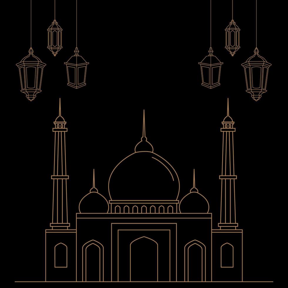 vector design of a lantern and an outline mosque with a white background