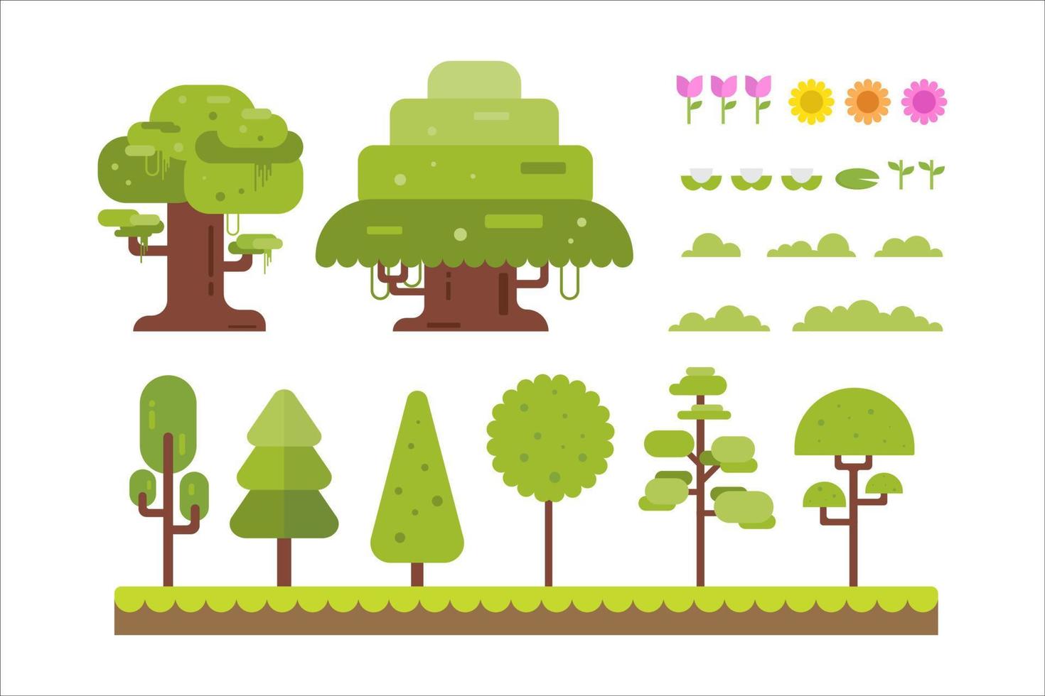 Tree and Flower Vector Template Set