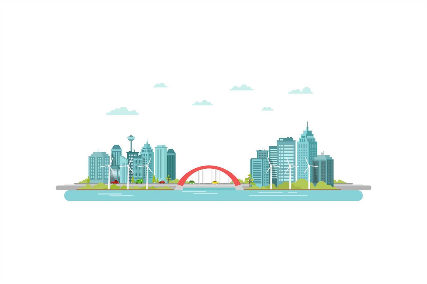 bridge in the middle of the city smart modern city concept flat design vector