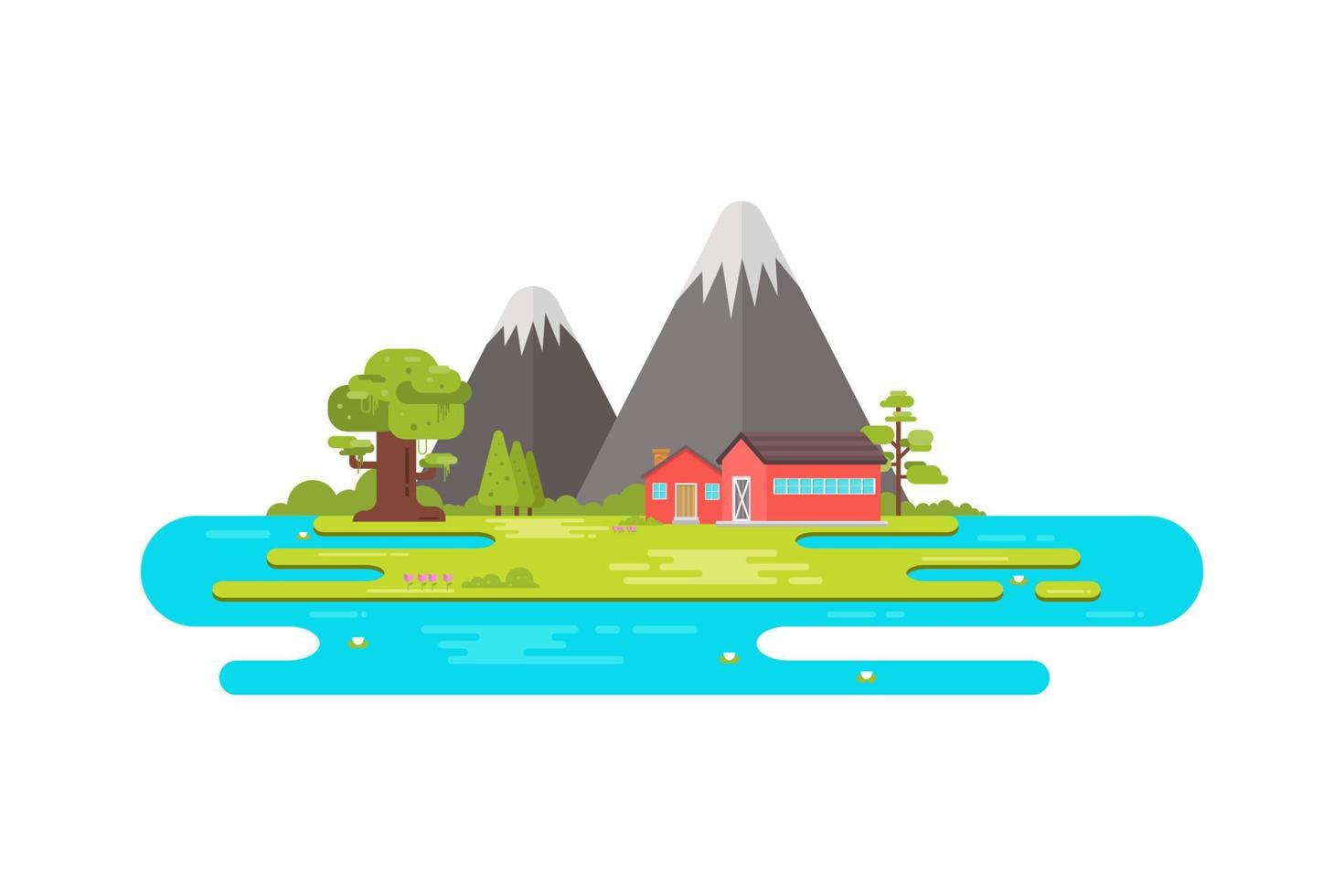 ilustración vectorial de la vista del paisaje de un diseño de estilo plano montañoso vector