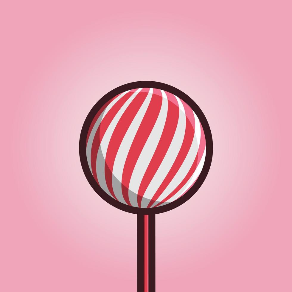 Vector big pink ball lollipop on a stick close up front view isolated on background