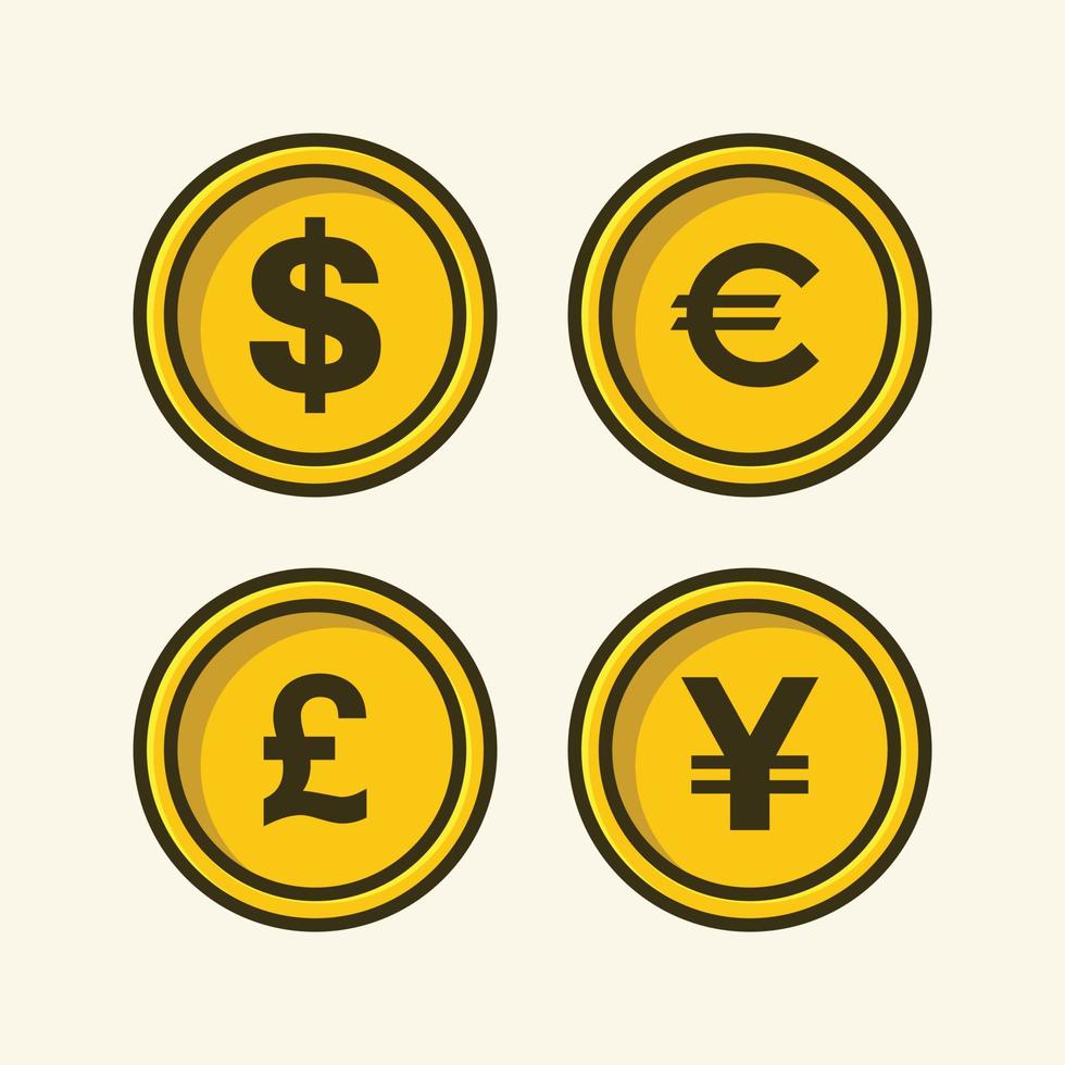 Main currencies symbols represented as gold coins vector