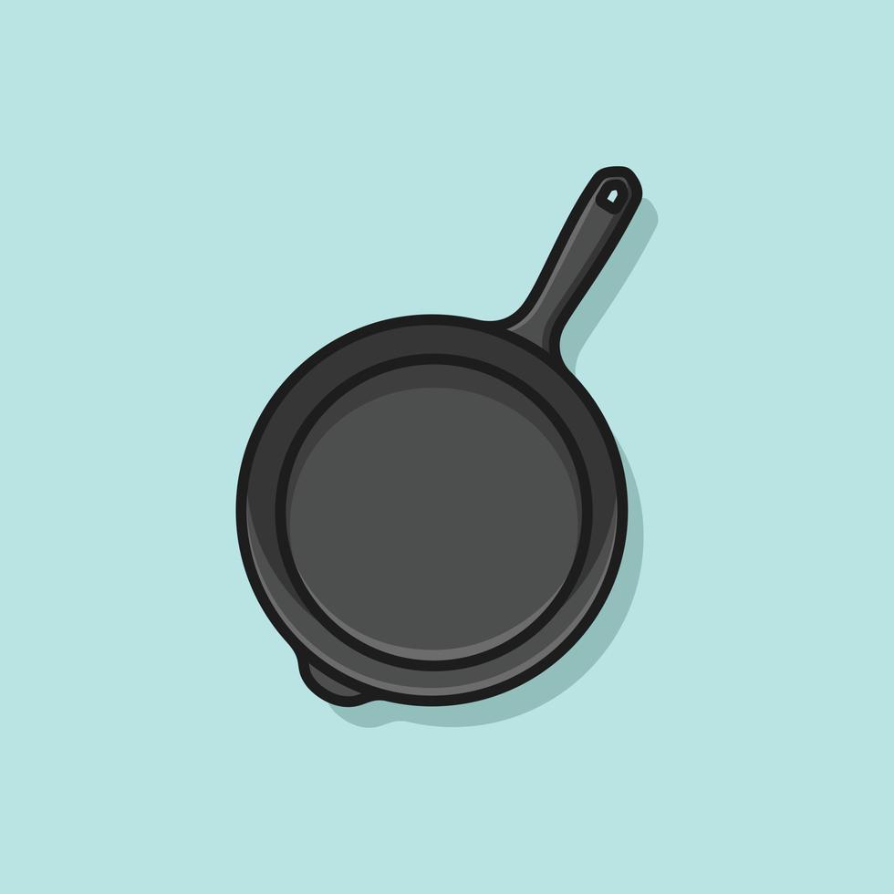 Frying Pan Isolated on light Background. Top View of Black and Metal Stainless Steel Frypan. Kitchen Utensil. Induction Cooking Pot or Suitable Non-Stick Skillet Pan vector