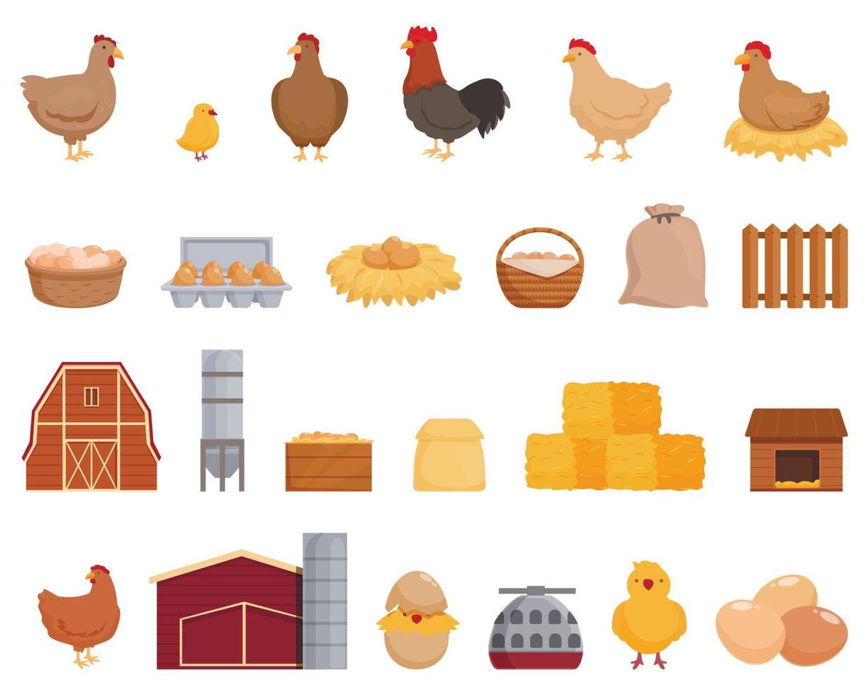 Chicken poultry farm icons set cartoon vector. Feed production 16821117  Vector Art at Vecteezy