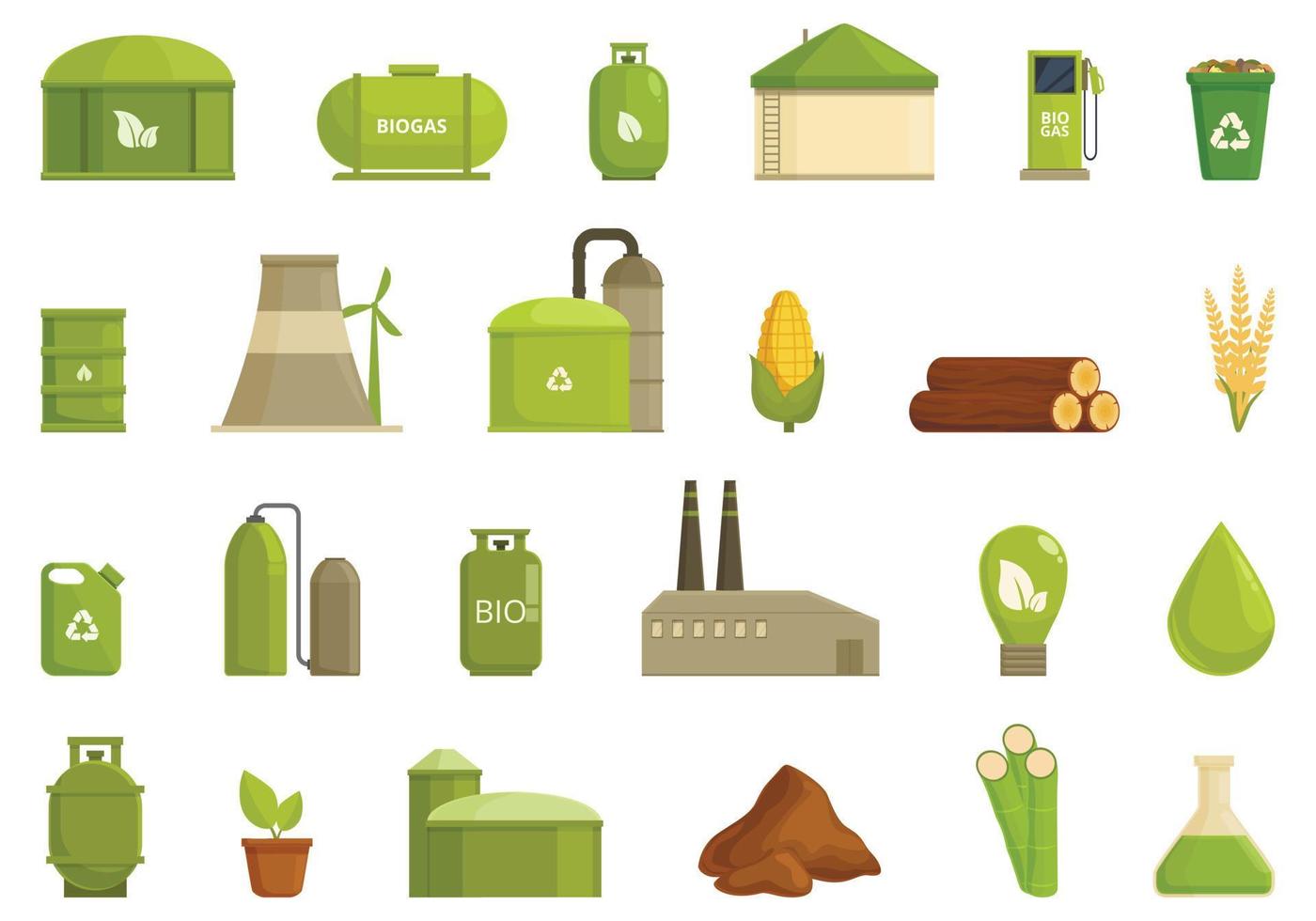 Biogas icons set cartoon vector. Biomass ethanol vector