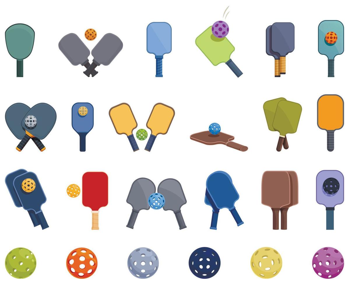Pickleball icons set cartoon vector. Game man vector