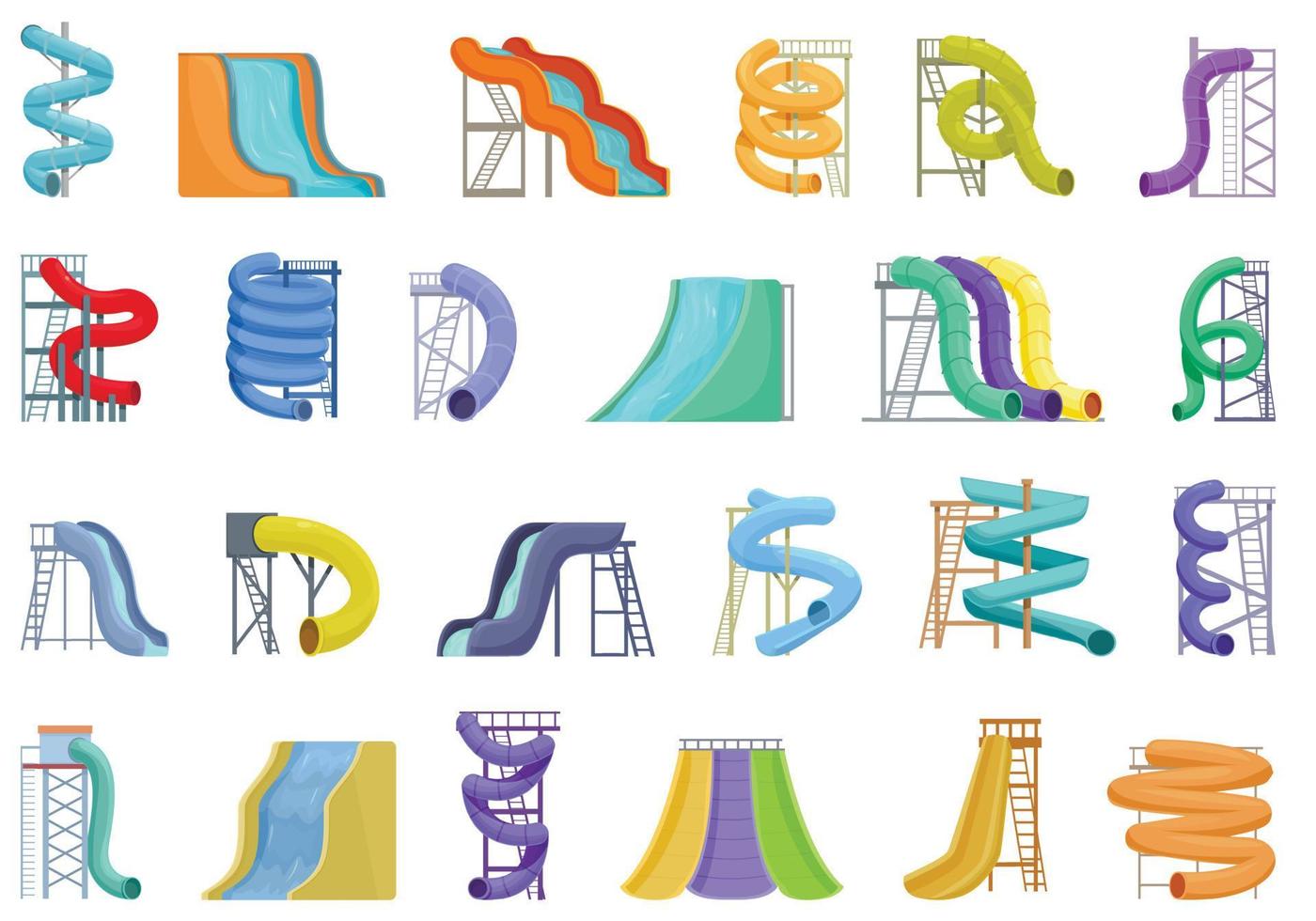 Aquapark slide icons set cartoon vector. Water travel vector