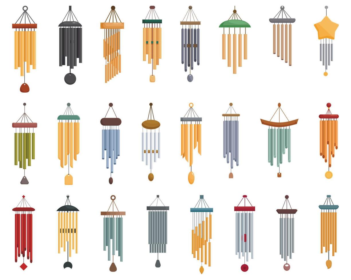 Wind chime icons set cartoon vector. Wood gold vector