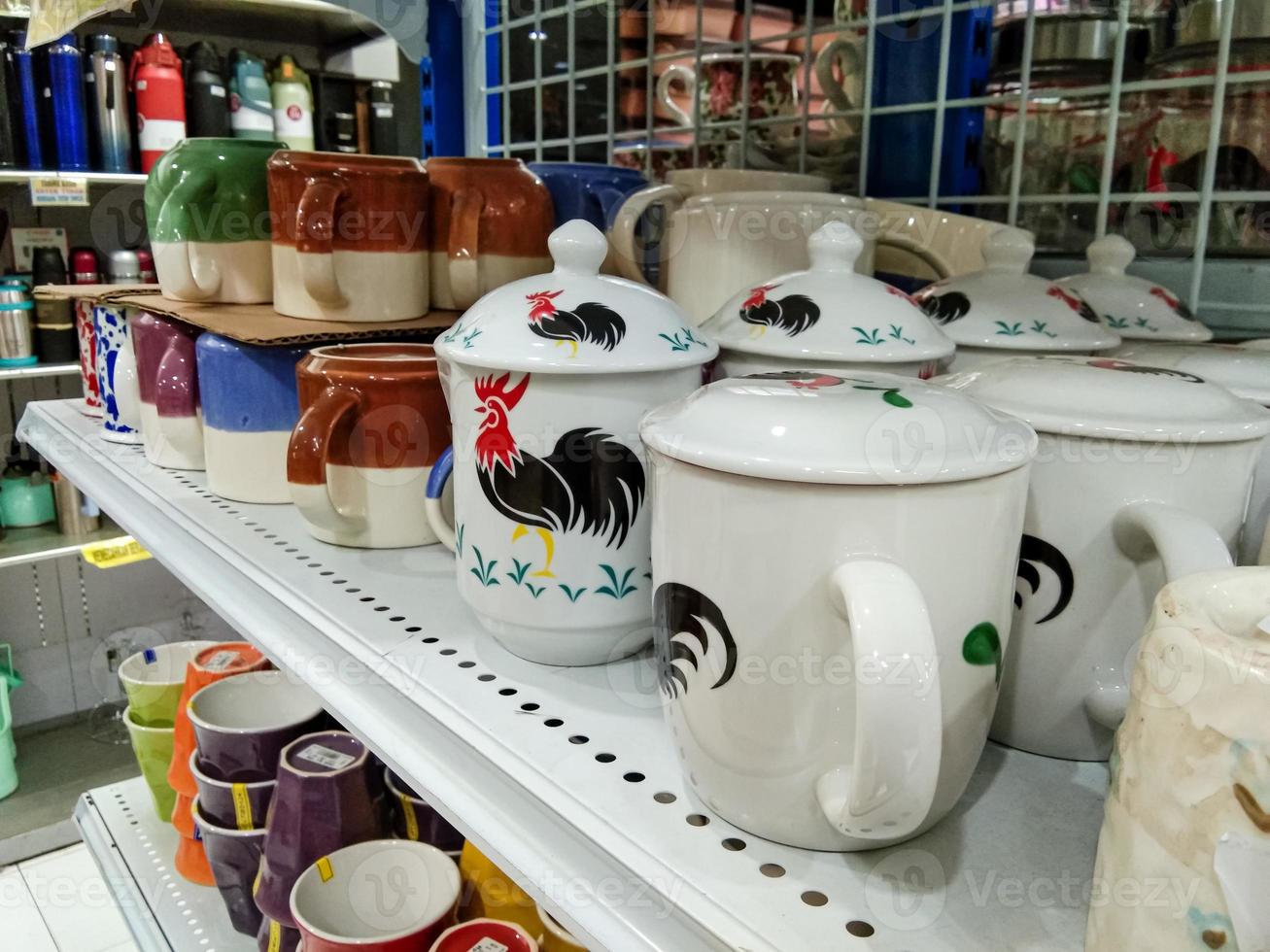 white ceramic mug with a rooster, very vintage photo