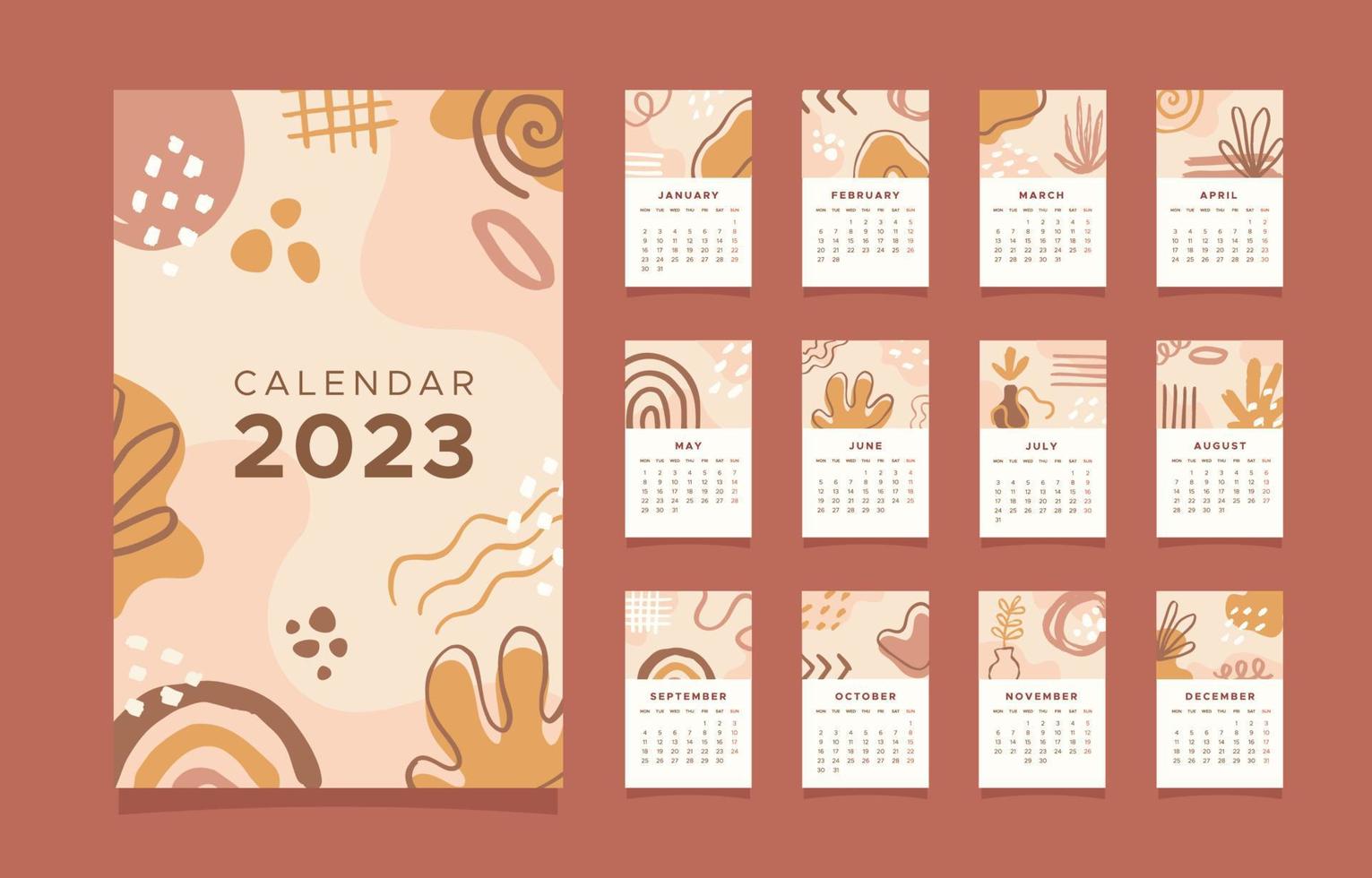 Abstract Boho Calendar 2023 vector