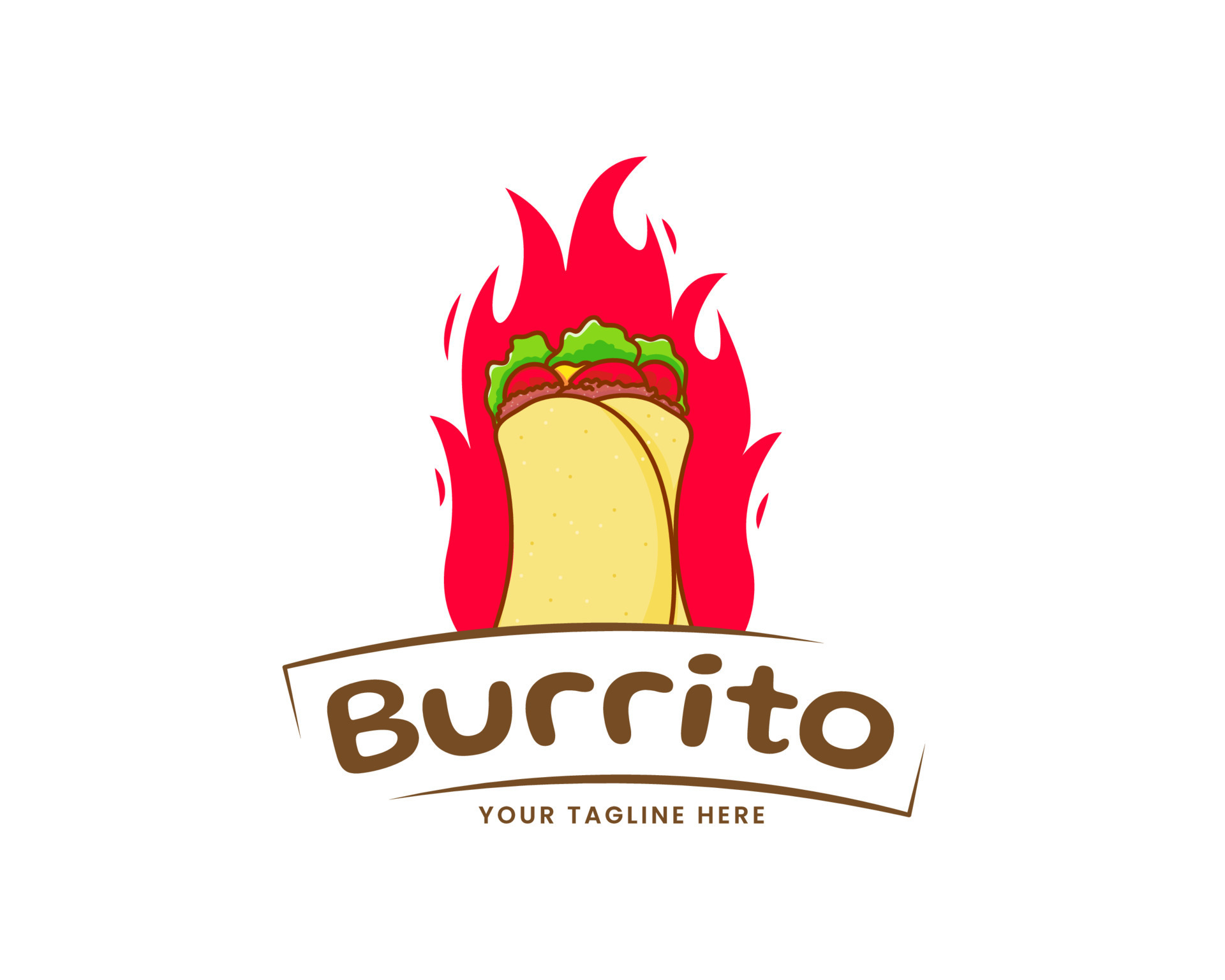 Burrito loco cartoon with flame fire. Mexican Latin American