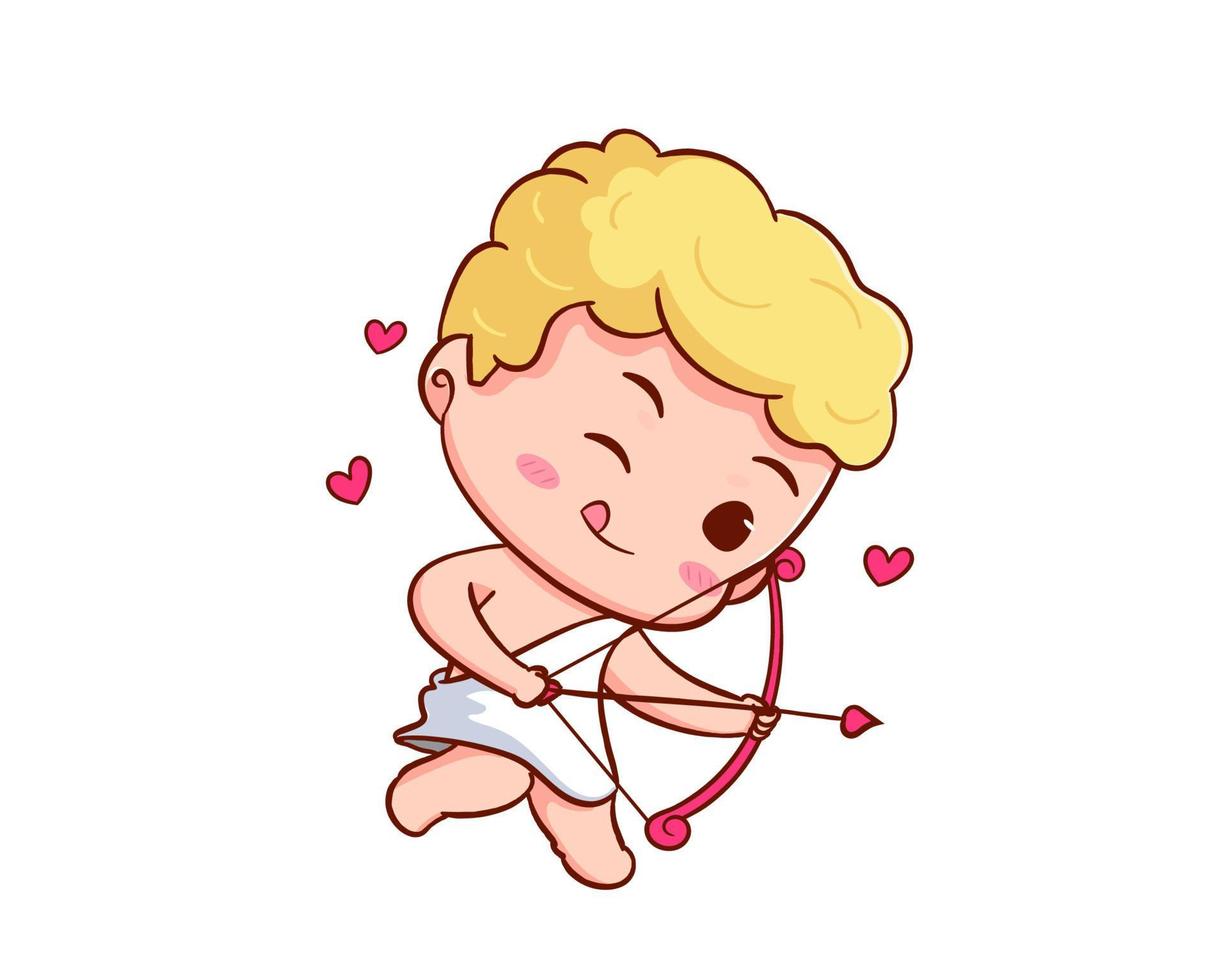 lindo adorable personaje de dibujos animados de Cupido. bebés amur, angelitos o dios eros. diseño de concepto del día de san valentín. adorable ángel enamorado. carácter vectorial kawaii chibi. fondo blanco aislado. vector