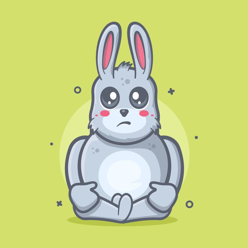 funny rabbit animal character mascot with sad expression isolated cartoon in flat style design vector