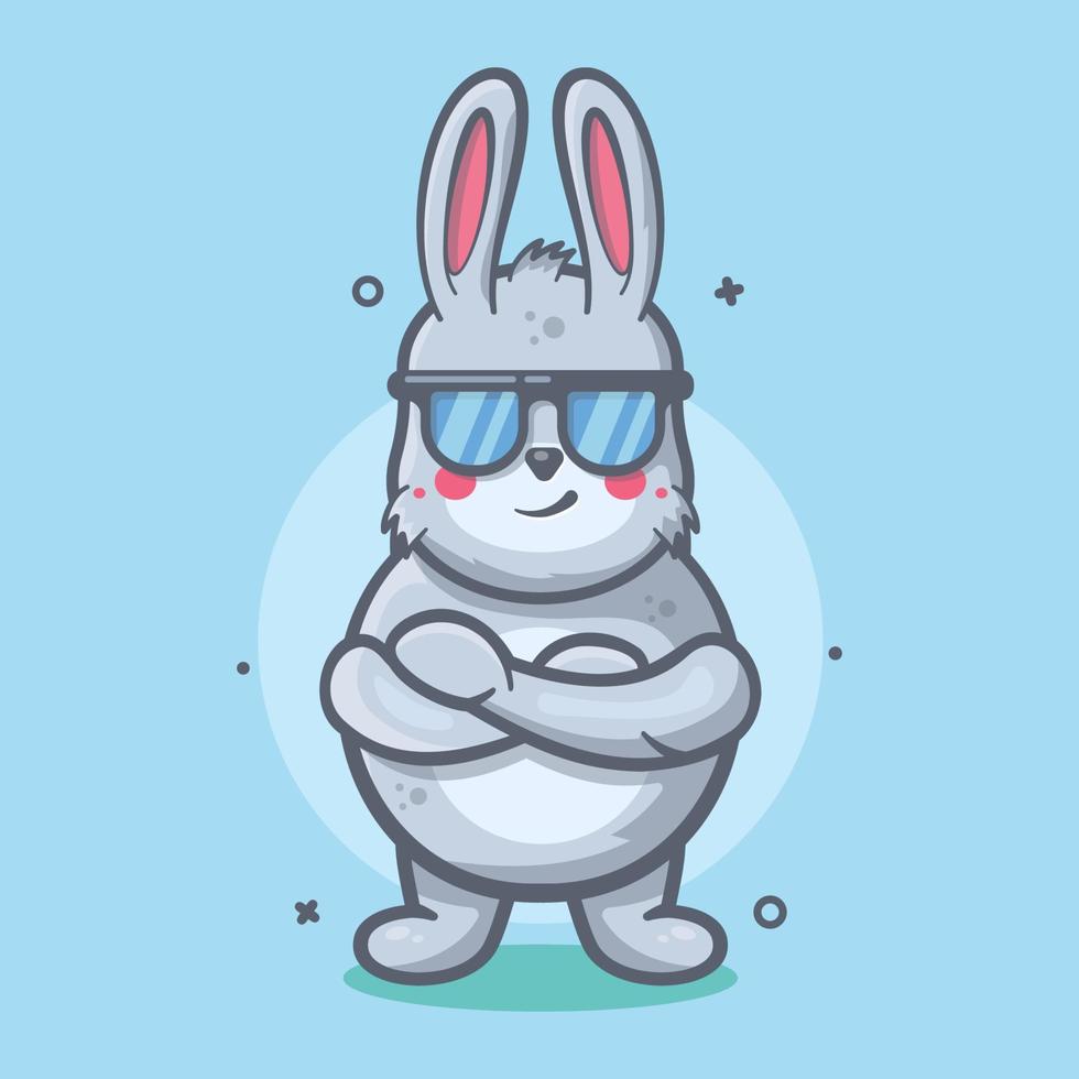 cute rabbit animal character mascot with cool expression isolated cartoon in flat style design vector